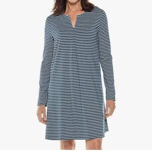 Coolibar UPF 50+Citywalk Tunic Dress Sun Protective Blue & White Stripe Size Med